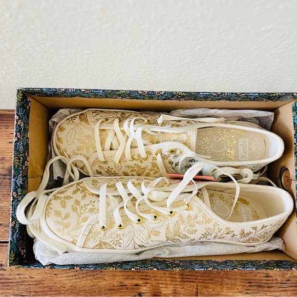 NWT Keds Rifle Paper Co. Queen Anne Gold Leaf Sneakers - Picture 3 of 8